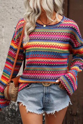 Zig Zag Colorful Bell Sleeve Top