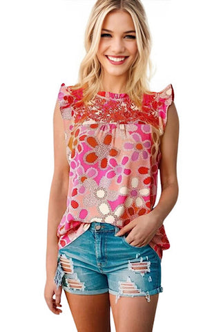 Retro Daisy Embroidered Sleeveless Top - Rose