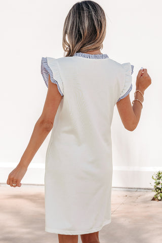 Sailor Striped Ruffle Sleeve Dress - White