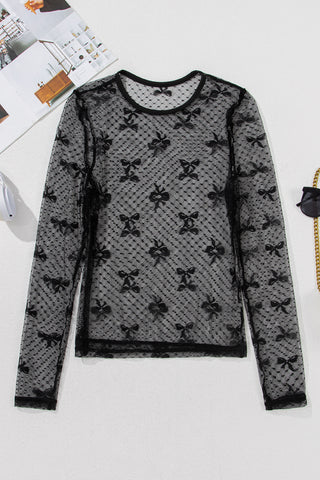 Fishnet Style Tiny Bows Top - Black