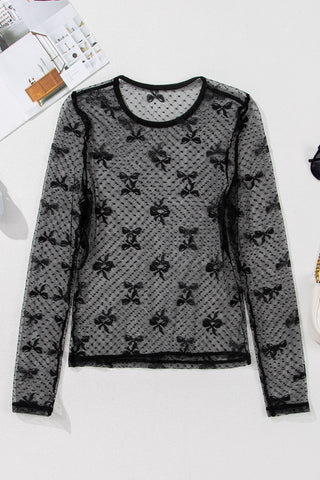 Fishnet Style Tiny Bows Top - Black