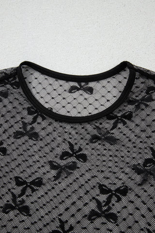 Fishnet Style Tiny Bows Top - Black