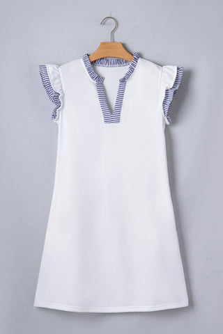 Sailor Striped Ruffle Sleeve Dress - White