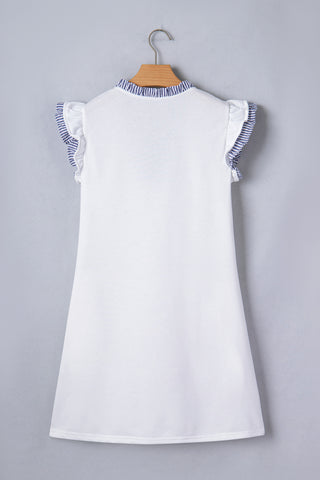 Sailor Striped Ruffle Sleeve Dress - White