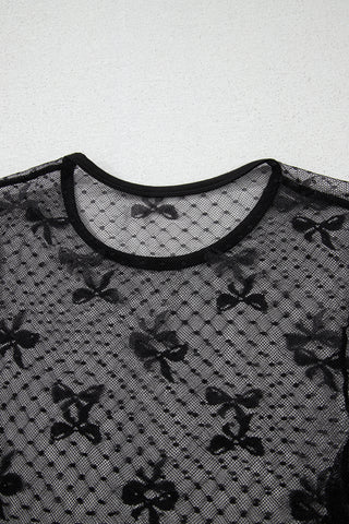 Fishnet Style Tiny Bows Top - Black