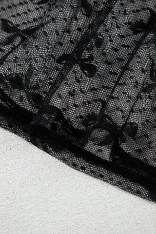 Fishnet Style Tiny Bows Top - Black