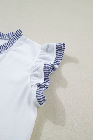 Sailor Striped Ruffle Sleeve Dress - White