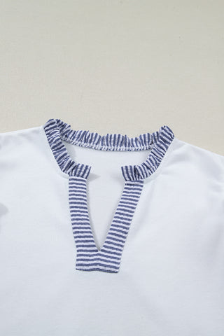 Sailor Striped Ruffle Sleeve Dress - White