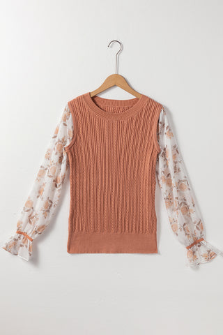 Floral Contrast Sleeve Sweater