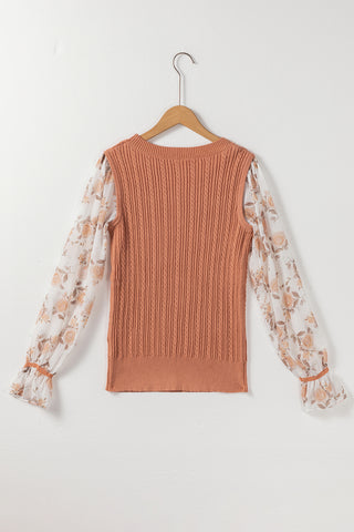 Floral Contrast Sleeve Sweater