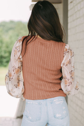 Floral Contrast Sleeve Sweater