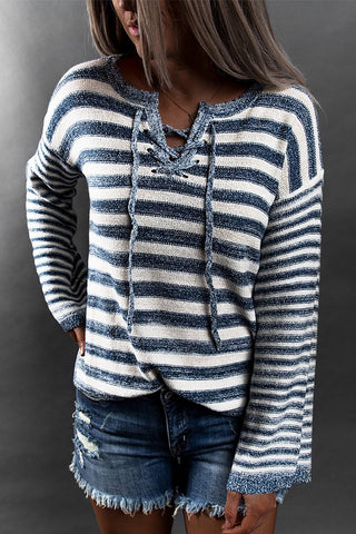 Striped Sweater Hoodie - Blue