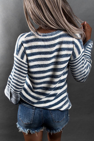 Striped Sweater Hoodie - Blue