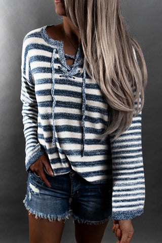 Striped Sweater Hoodie - Blue