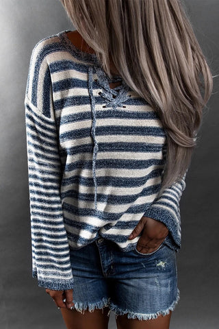 Striped Sweater Hoodie - Blue