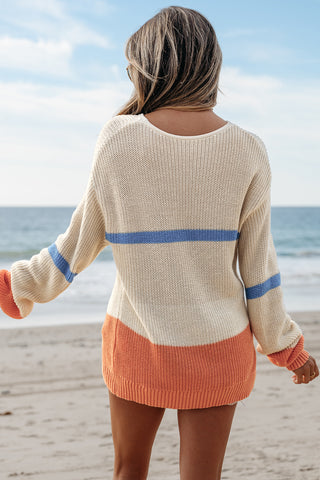 Sweet Peach and Blue Sweater