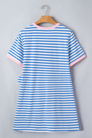 Striped Tie Dress - Blue - Ships between 6/11- 6/17
