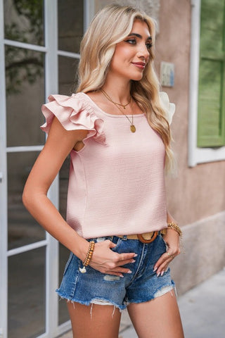 Bow Back Flutter Sleeve Top - Pink