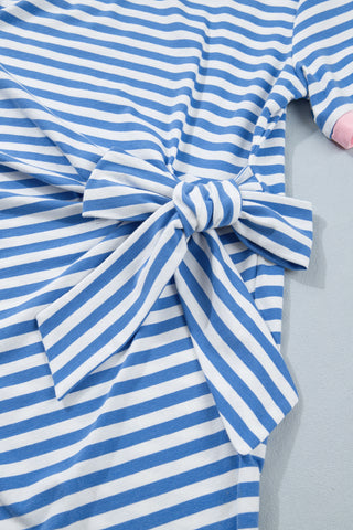 Striped Tie Dress - Blue - Ships between 6/11- 6/17