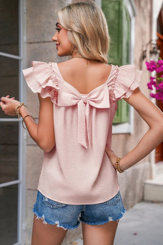 Bow Back Flutter Sleeve Top - Pink