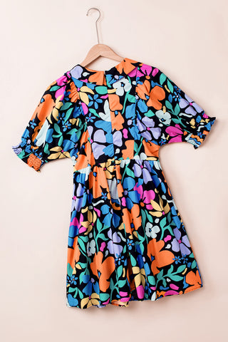 Retro Print Puff Sleeve Dress