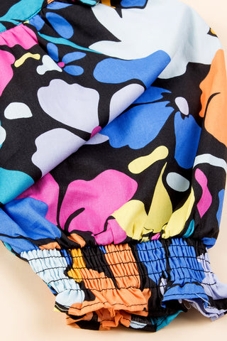 Retro Print Puff Sleeve Dress