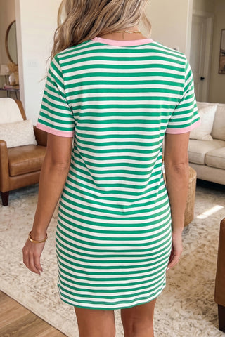 Striped Tie Dress - Green - Ships between 6/11- 6/17