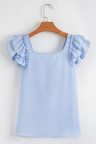 Bow Back Flutter Sleeve Top - Blue