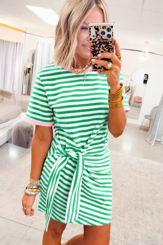 Striped Tie Dress - Green - Ships between 6/11- 6/17