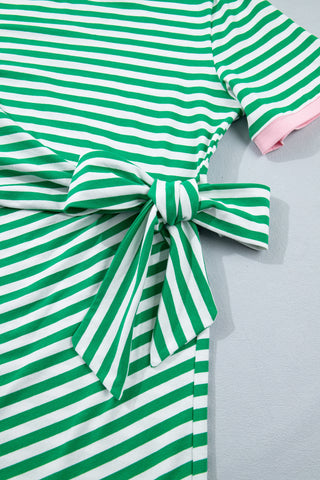 Striped Tie Dress - Green - Ships between 6/11- 6/17