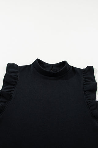 Crew Neck Flutter Sleeve Dress - Black
