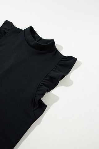 Crew Neck Flutter Sleeve Dress - Black
