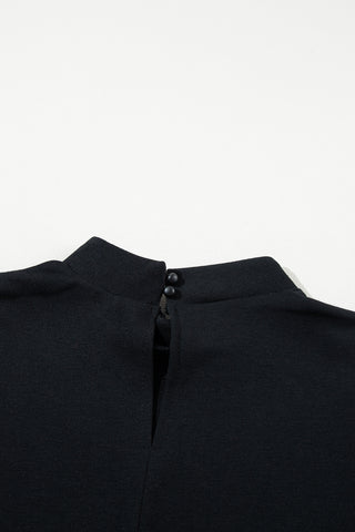 Crew Neck Flutter Sleeve Dress - Black