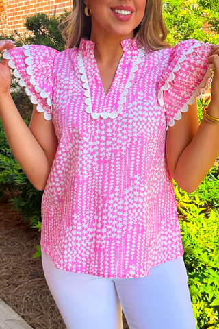 Pink Sorbet Flutter Sleeve Top
