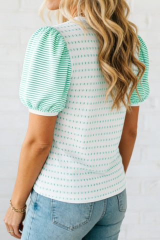 Mint Puff Sleeve Striped Top