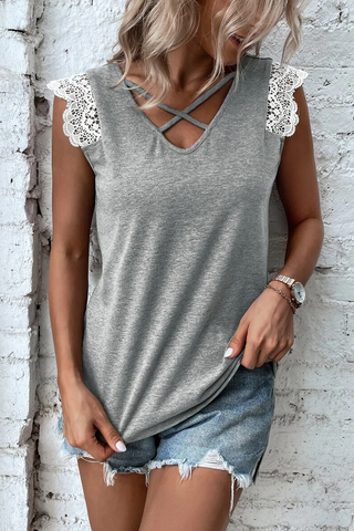 Heathered Gray Crochet Top