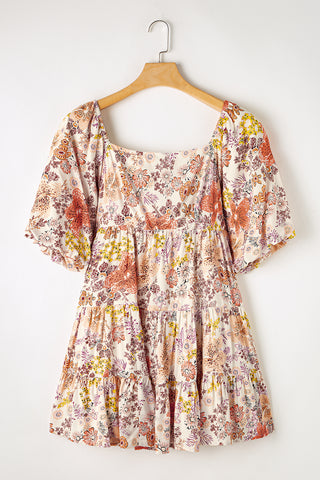 Woodland Floral Dress - Beige