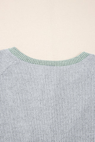 Henley Ribbed Top - Gray