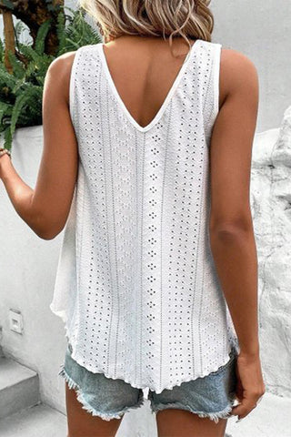 Eyelet V-Neck  Tank Top - White