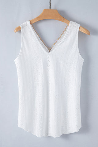 Eyelet V-Neck  Tank Top - White