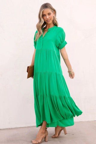 Flowy Solid Maxi Dress - Green