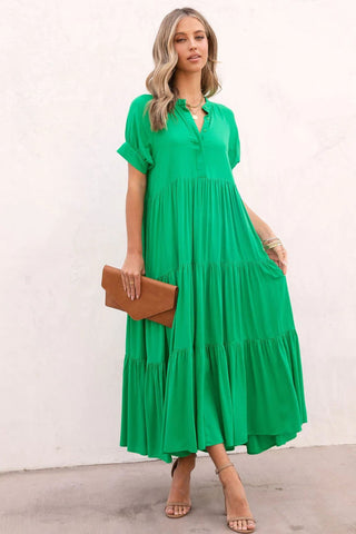 Flowy Solid Maxi Dress - Green