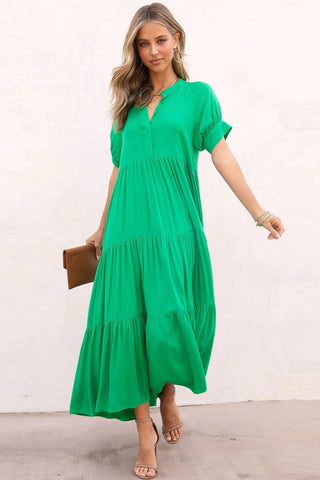 Flowy Solid Maxi Dress - Green