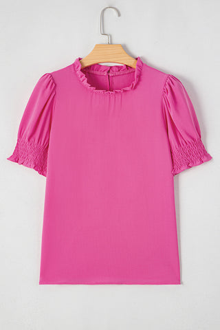 Smocked Sleeve Solid Pink Top