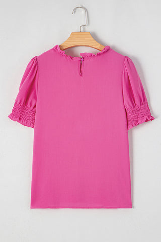 Smocked Sleeve Solid Pink Top