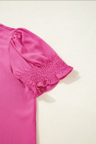 Smocked Sleeve Solid Pink Top