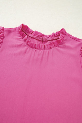 Smocked Sleeve Solid Pink Top
