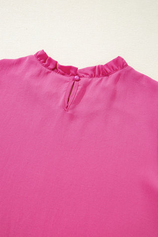 Smocked Sleeve Solid Pink Top
