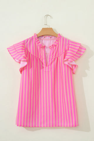 Pink Berry Stripes Ruffle Sleeve Top