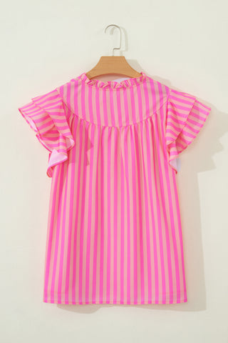 Pink Berry Stripes Ruffle Sleeve Top